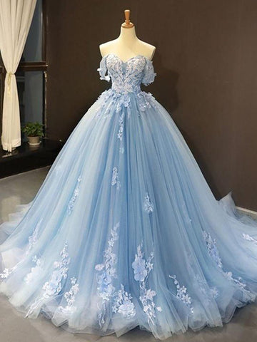 Vestidos de fiesta de tul con hombros descubiertos, sin mangas y apliques