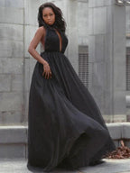 Ball Gown Tulle Ruffles V-neck Sleeveless Court Train Prom Dresses by misshow.com