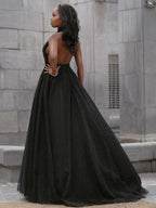 Ball Gown Tulle Ruffles V-neck Sleeveless Court Train Prom Dresses by misshow.com
