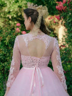 Ball Gown Tulle Scoop Lace Long Sleeves Prom Dresses by misshow.com