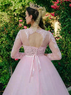 Ball Gown Tulle Scoop Lace Long Sleeves Prom Dresses by misshow.com