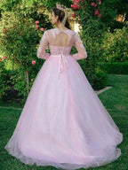 Ball Gown Tulle Scoop Lace Long Sleeves Prom Dresses by misshow.com
