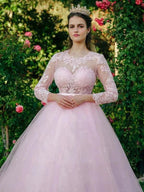 Ball Gown Tulle Scoop Lace Long Sleeves Prom Dresses by misshow.com
