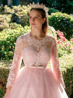 Ball Gown Tulle Scoop Lace Long Sleeves Prom Dresses by misshow.com