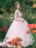 Ball Gown Tulle Scoop Lace Long Sleeves Prom Dresses by misshow.com