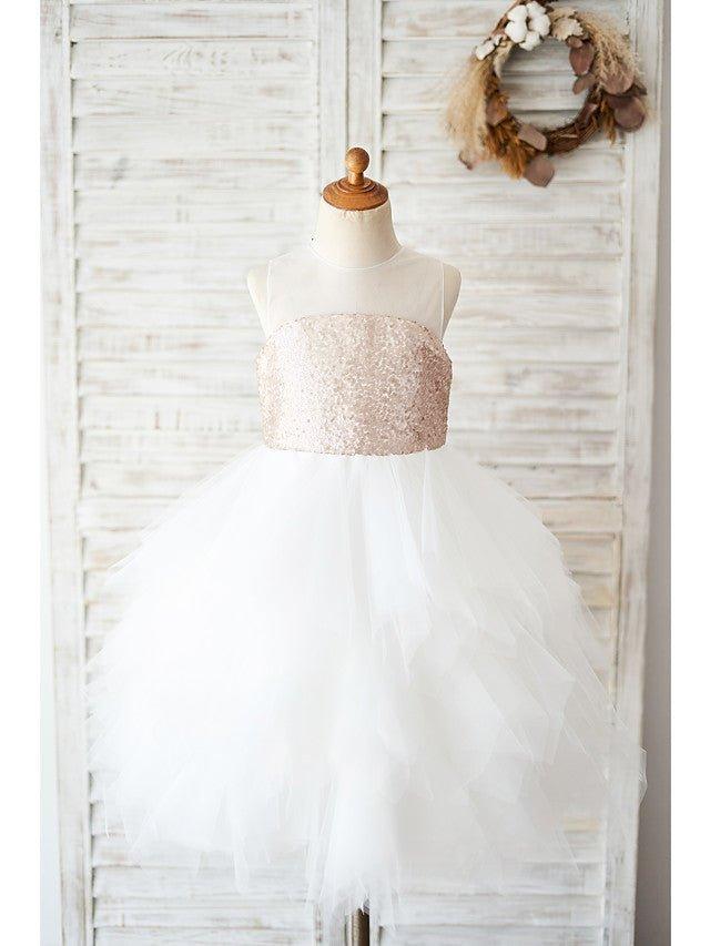 Ball Gown Tulle Sequined Sleeveless Jewel Neck Wedding Birthday Flower Girl D… - photo 1