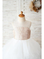Ball Gown Tulle Sequined Sleeveless Jewel Neck Wedding Birthday Flower Girl D… - photo 3