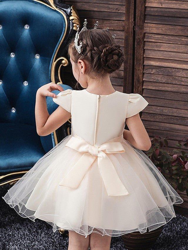 Ball Gown Tulle Short Sleeve V Neck Wedding Party Flower Girl Dresses - photo 2