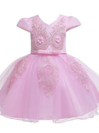 Ball Gown Tulle Short Sleeve V Neck Wedding Party Flower Girl Dresses - photo 6