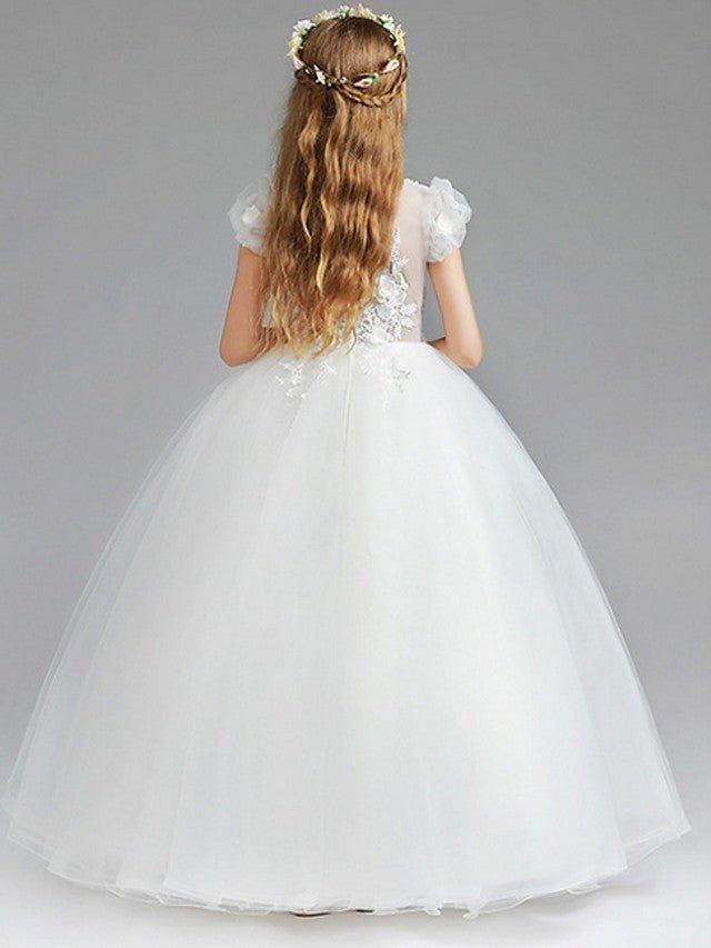 Ball Gown Tulle Short Sleeve V Neck Wedding Party Flower Girl Dresses - photo 4