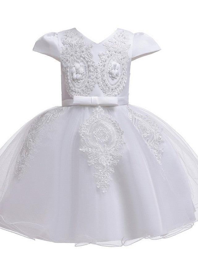 Ball Gown Tulle Short Sleeve V Neck Wedding Party Flower Girl Dresses - photo 5