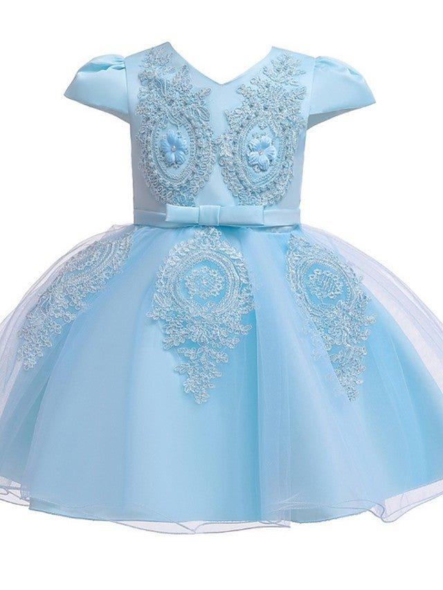 Ball Gown Tulle Short Sleeve V Neck Wedding Party Flower Girl Dresses - photo 3