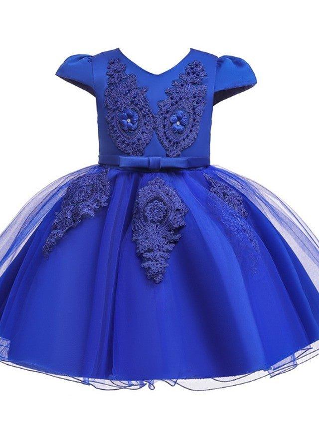 Ball Gown Tulle Short Sleeve V Neck Wedding Party Flower Girl Dresses - photo 4