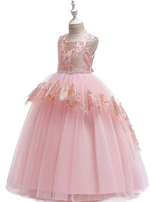 Ball Gown Tulle Sleeveless Jewel Neck Pageant Flower Girl Dresses - photo 1