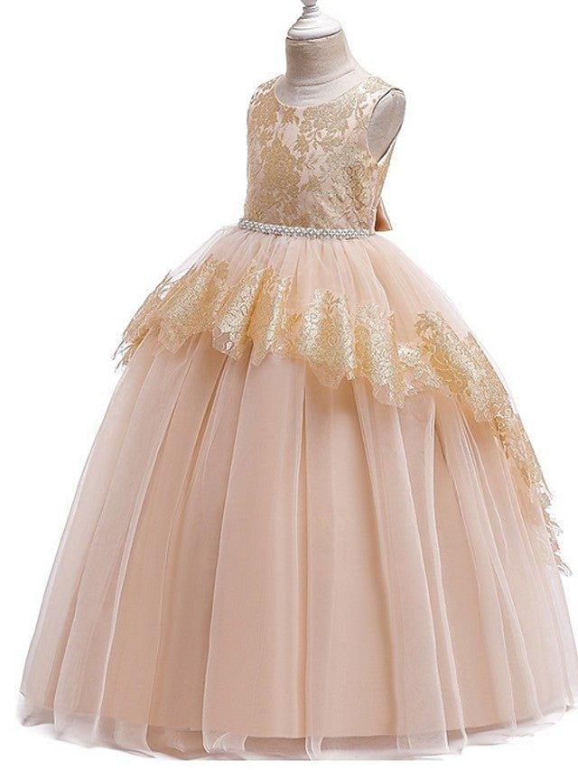 Ball Gown Tulle Sleeveless Jewel Neck Pageant Flower Girl Dresses - photo 5