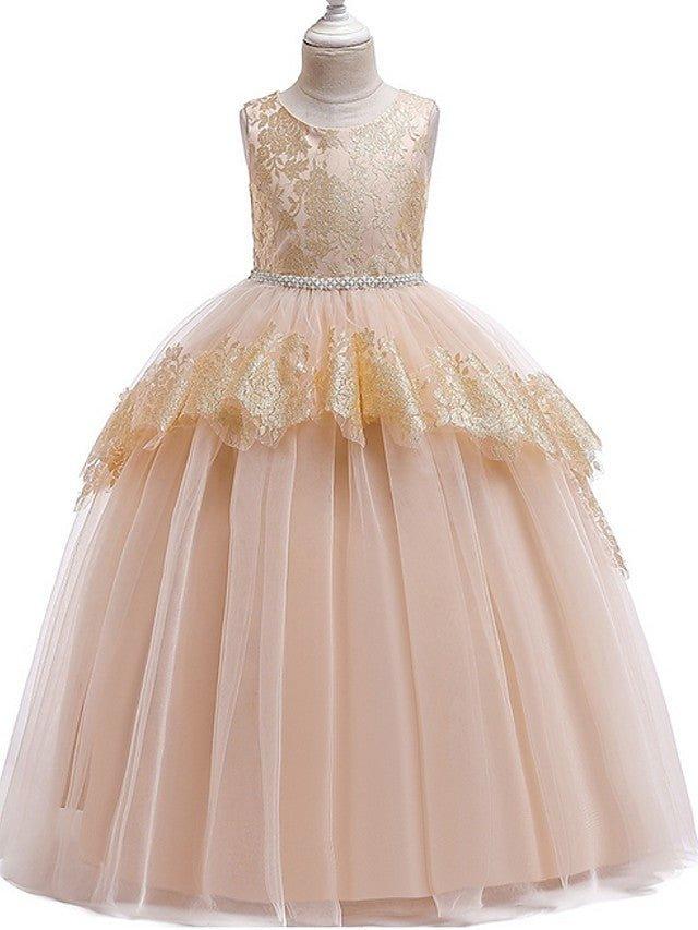 Ball Gown Tulle Sleeveless Jewel Neck Pageant Flower Girl Dresses - photo 4