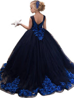 Ball Gown Tulle Sleeveless Jewel Neck Sweep Brush Train Wedding Party Flower… - photo 3