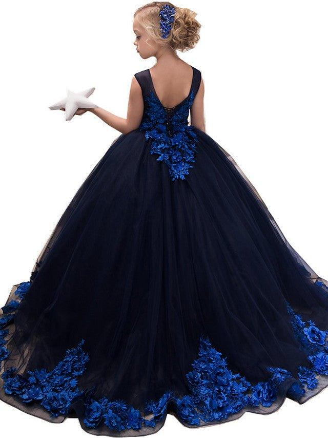 Ball Gown Tulle Sleeveless Jewel Neck Sweep Brush Train Wedding Party Flower… - photo 3