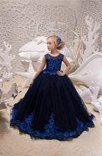Ball Gown Tulle Sleeveless Jewel Neck Sweep Brush Train Wedding Party Flower… - photo 1