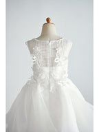 Ball Gown Tulle Sleeveless Jewel Neck Wedding Birthday Flower Girl Dresses - photo 4