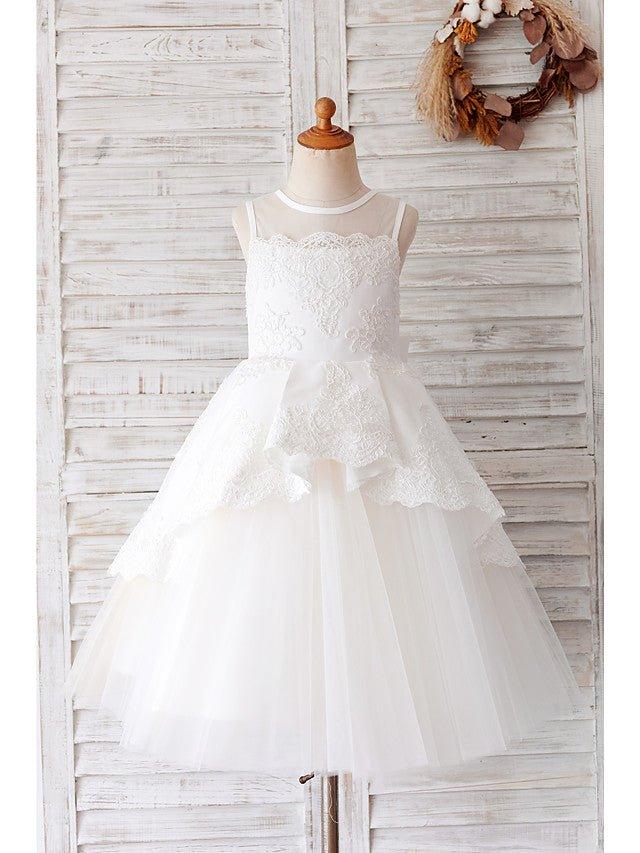 Ball Gown Tulle Sleeveless Jewel Neck Wedding Birthday Flower Girl Dresses - photo 1