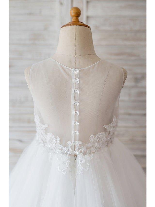 Ball Gown Tulle Sleeveless Jewel Neck Wedding Birthday Flower Girl Dresses - photo 4