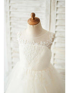 Ball Gown Tulle Sleeveless Jewel Neck Wedding Birthday Flower Girl Dresses - photo 3