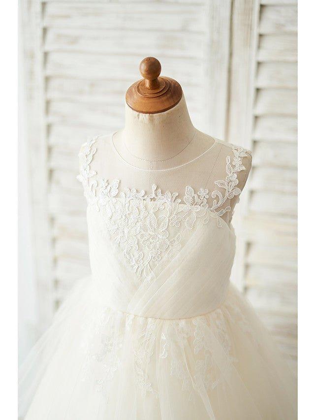 Ball Gown Tulle Sleeveless Jewel Neck Wedding Birthday Flower Girl Dresses - photo 3