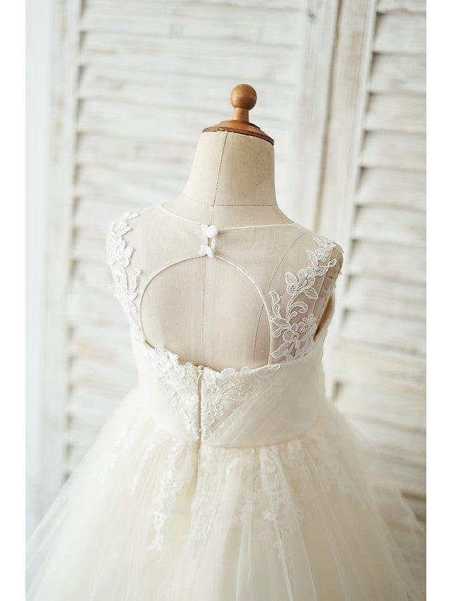Ball Gown Tulle Sleeveless Jewel Neck Wedding Birthday Flower Girl Dresses - photo 4