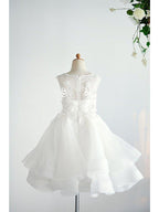 Ball Gown Tulle Sleeveless Jewel Neck Wedding Birthday Flower Girl Dresses - photo 2