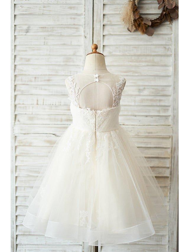 Ball Gown Tulle Sleeveless Jewel Neck Wedding Birthday Flower Girl Dresses - photo 2