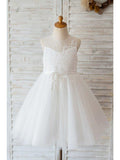 Ball Gown Tulle Sleeveless Jewel Neck Wedding Birthday Flower Girl Dresses - photo 1