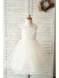 Ball Gown Tulle Sleeveless Jewel Neck Wedding Birthday Flower Girl Dresses - photo 1