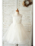 Ball Gown Tulle Sleeveless Jewel Neck Wedding Birthday Flower Girl Dresses - photo 1