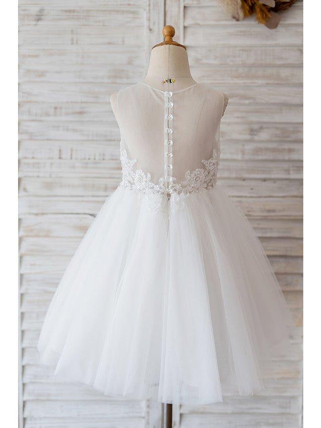 Ball Gown Tulle Sleeveless Jewel Neck Wedding Birthday Flower Girl Dresses - photo 2