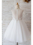 Ball Gown Tulle Sleeveless Jewel Neck Wedding Birthday Flower Girl Dresses - photo 2