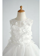 Ball Gown Tulle Sleeveless Jewel Neck Wedding Birthday Flower Girl Dresses - photo 3
