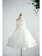 Ball Gown Tulle Sleeveless Jewel Neck Wedding Birthday Flower Girl Dresses - photo 1