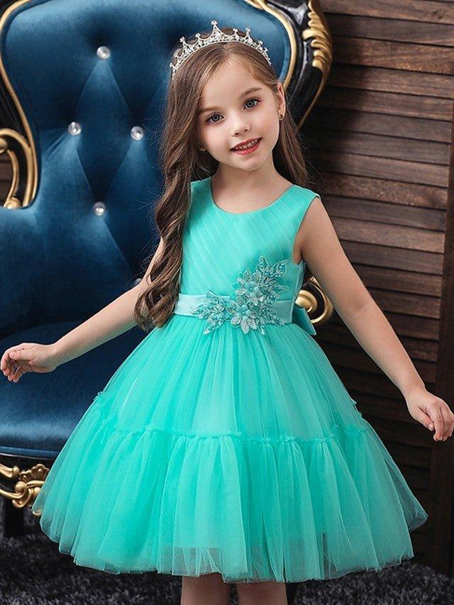 Ball Gown Tulle Sleeveless Jewel Neck Wedding Party Flower Girl Dresses - photo 1