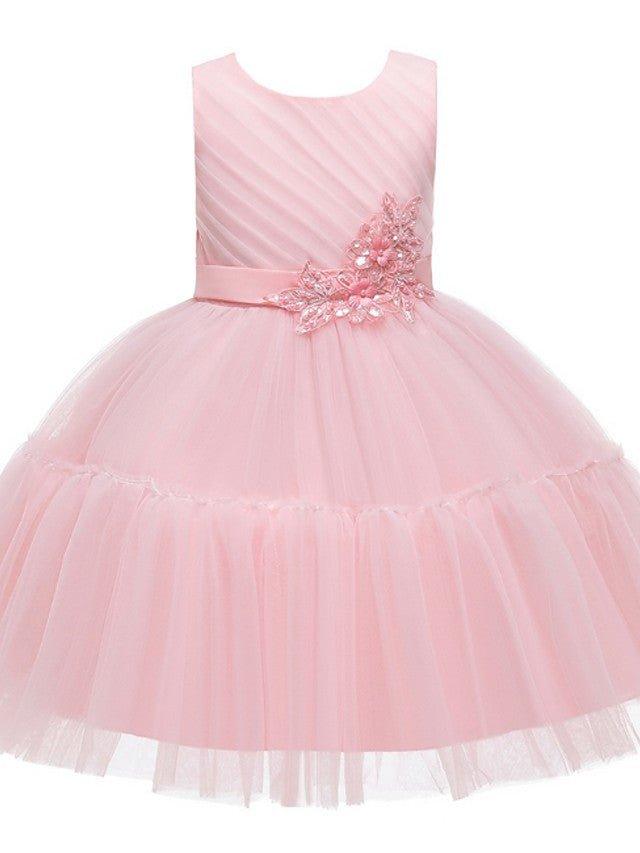 Ball Gown Tulle Sleeveless Jewel Neck Wedding Party Flower Girl Dresses - photo 6