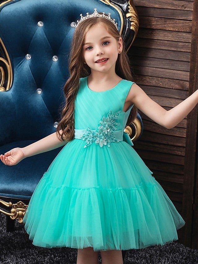 Ball Gown Tulle Sleeveless Jewel Neck Wedding Party Flower Girl Dresses - photo 2