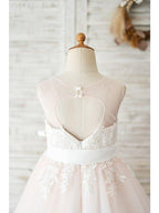 Ball Gown Tulle Sleeveless Jewel Neck Wedding Party Flower Girl Dresses - photo 4