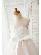 Ball Gown Tulle Sleeveless Jewel Neck Wedding Party Flower Girl Dresses - photo 3