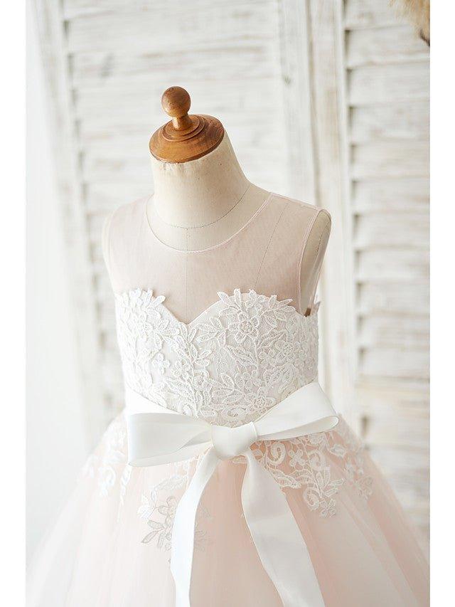 Ball Gown Tulle Sleeveless Jewel Neck Wedding Party Flower Girl Dresses - photo 3