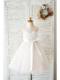 Ball Gown Tulle Sleeveless Jewel Neck Wedding Party Flower Girl Dresses - photo 1