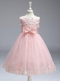 Ball Gown Tulle Sleeveless Jewel Neck Wedding Party Flower Girl Dresses With Bow - photo 1