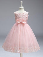 Ball Gown Tulle Sleeveless Jewel Neck Wedding Party Flower Girl Dresses With Bow - photo 1