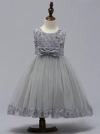 Ball Gown Tulle Sleeveless Jewel Neck Wedding Party Flower Girl Dresses With Bow - photo 5