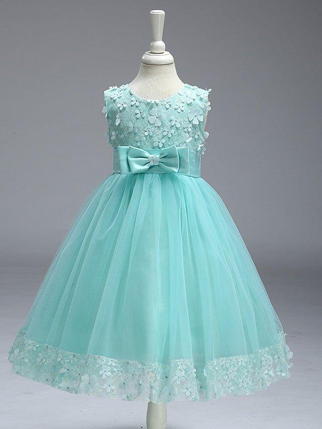 Ball Gown Tulle Sleeveless Jewel Neck Wedding Party Flower Girl Dresses With Bow - photo 4
