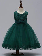 Ball Gown Tulle Sleeveless Jewel Neck Wedding Party Flower Girl Dresses With Bow - photo 6